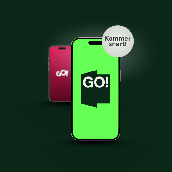 Telefon med Biblo GO!-logo - i baggrunden en sløret telefon med eReolen GO-logo. Sticker med teksten "kommer snart"