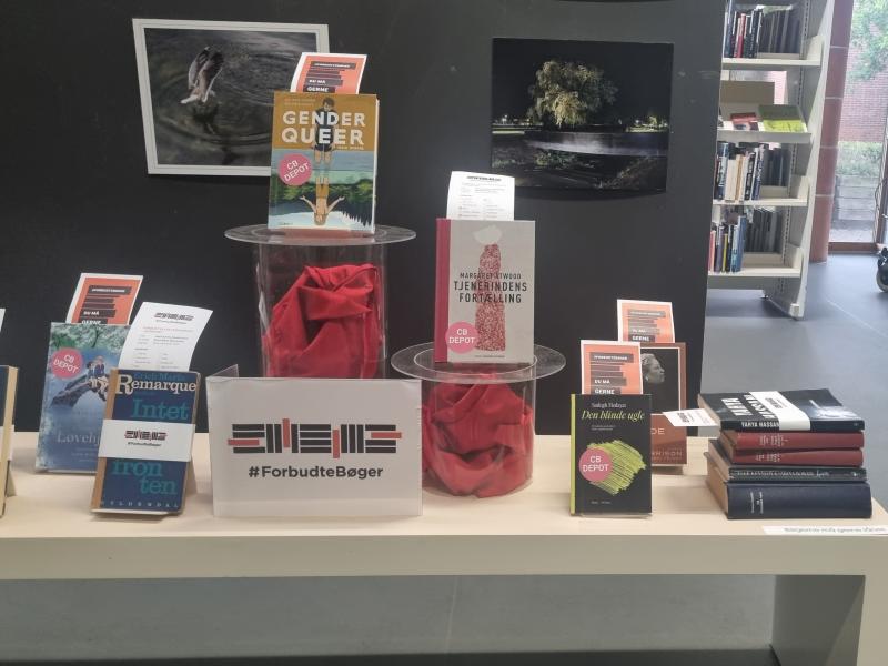 På alle fem biblioteker har vi lige nu en udstilling med et udvalg af #ForbudteBøger, som du kan få lov at låne med hjem. Foto: Skjern Bibliotek