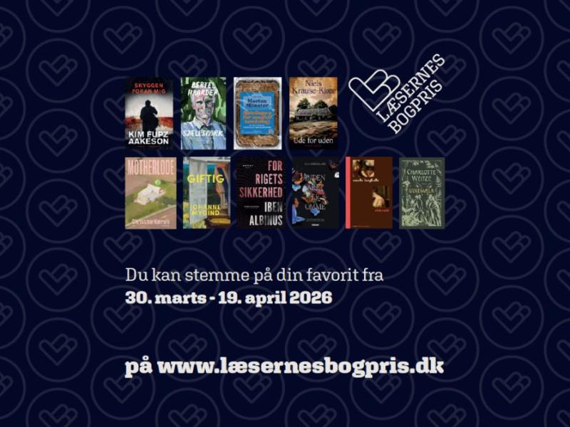 Bogforsider af de 10 nominerede bøger til Læsernes Bogpris