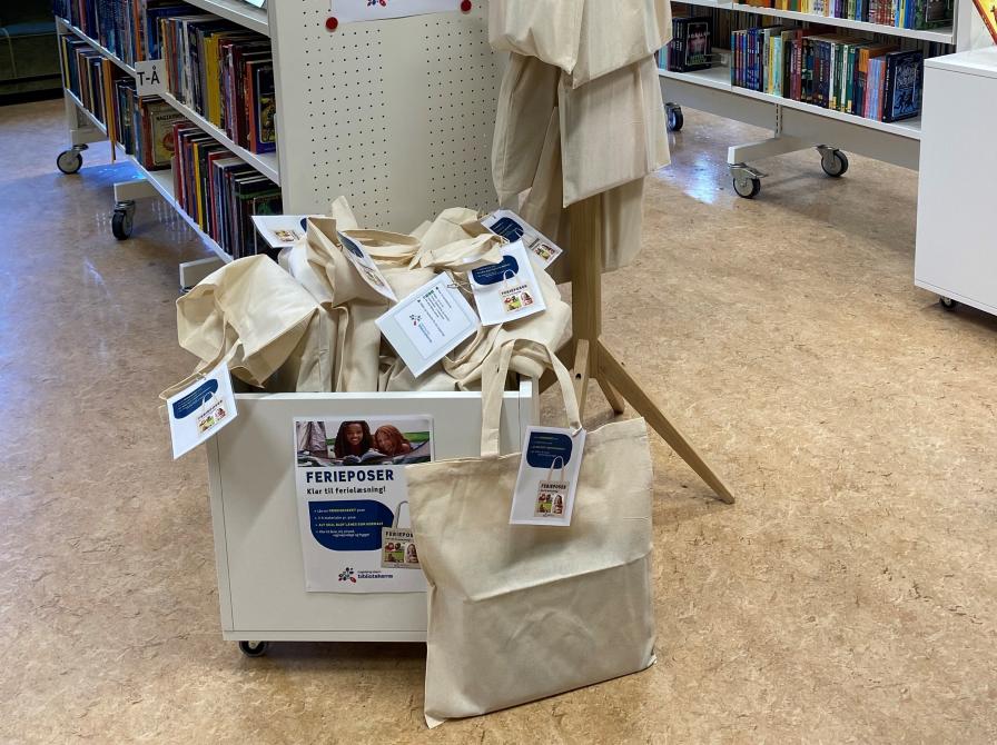 Lån en færdigpakket feriepose på Videbæk Bibliotek.