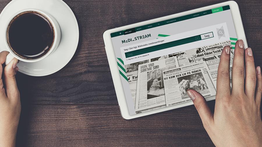 Browser med aviser vist på en tablet